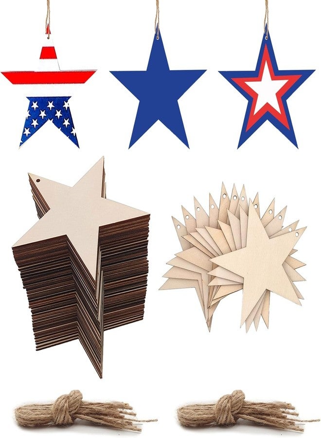 Cliths 15Pcs Star Wood Cutouts for DIY Crafts Unfinished Wooden Star Ornaments with Hole to Paint Hanging Stars for Kids Art, 4th July Party Home Decoration - Image 1